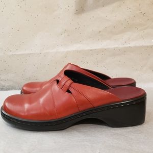 Clarks red leather slip on shoes